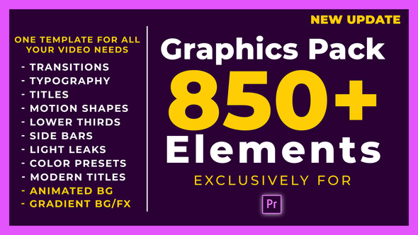 Grafikpaket: Übergänge, Typografie, Titel, Lichtlecks, Farbvoreinstellungen, Soundeffekte