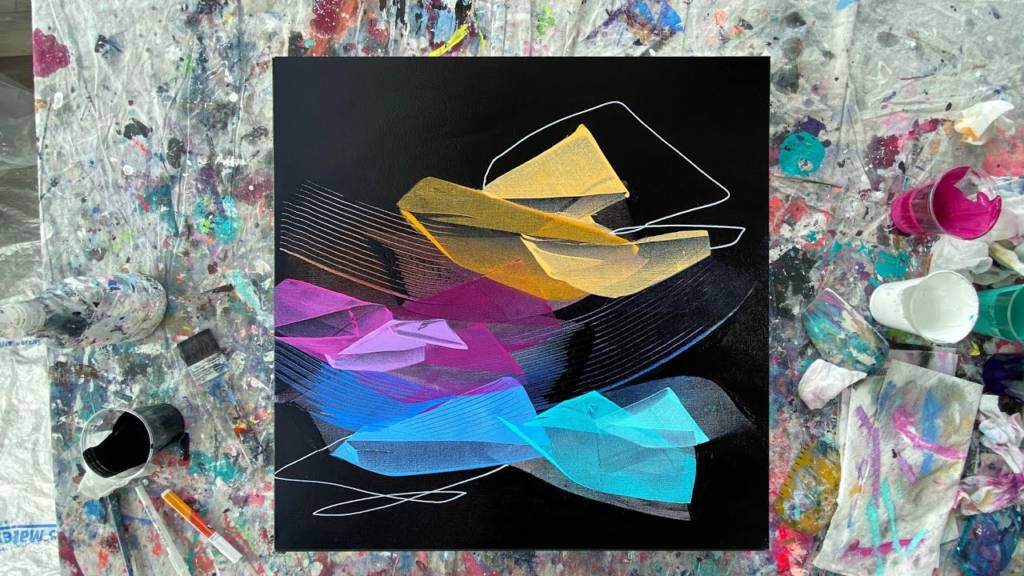 Abstrakte Acrylmaltechniken mit einem Katalysatorkeil