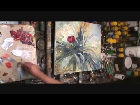 Demo zum Malen mit Palettenmessern. moderne zeitgenössische Kunst, Blumen, Blumen, How to ... Technik