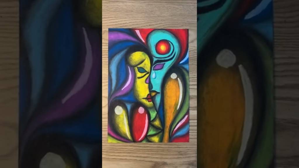 Paar-Gesichts-abstrakte Malerei im Ölpastell | Kühne Kurve Moderne Kunstdemonstration