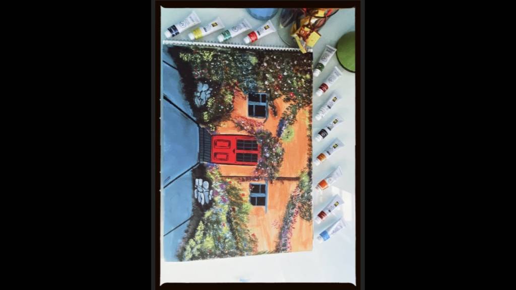 Haus mit Blumen bedeckt || Moderne Kunstmalerei 🎨 #shorts