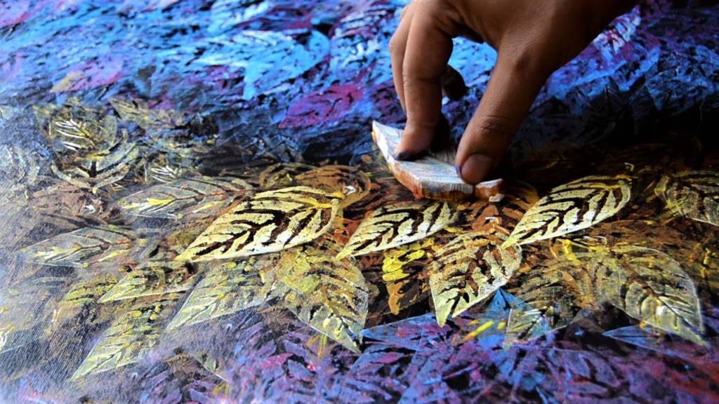 Malen mit Blättern | Schritt-für-Schritt-Tutorial zum Acrylmalen | Einfache abstrakte Kunstideen