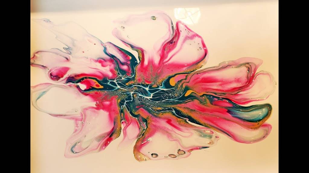 (189) VERKAUFT!!! Acrylic Pouring Bloom Technik am 17" Holztablett zeitgenössische Kunst
