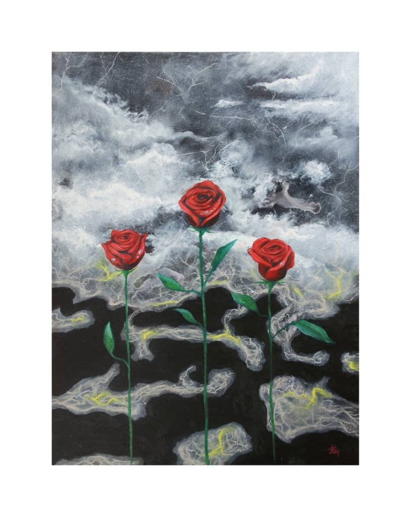 "Sturm und Rosen" 37 × 48 cm Öl und
