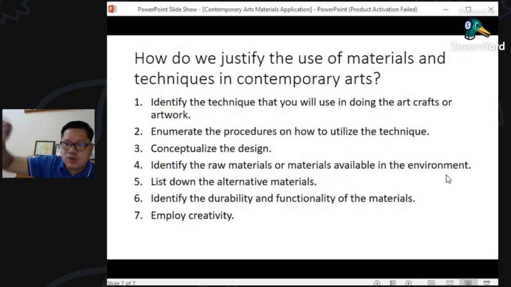 Justifying raw materials and techniques in contemporary arts