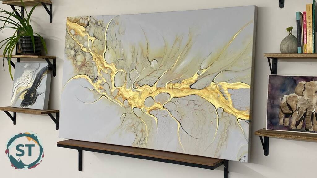 Melting Pearls on HUGE canvas! “Gold Moon” PLUS closer look at pigments.