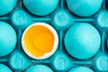 Open egg with yolk close view