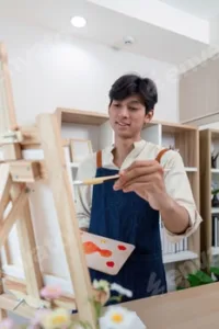 Creative painting session art studio visual content bright environment close up view artistic