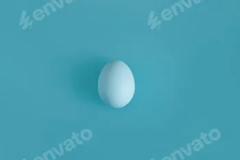 White egg on a light blue background in the center.