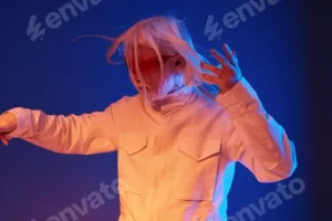 abstract art, creative expression, futuristic fashion, unique visuals, dramatic lighting, striking