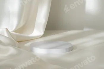 Modern Minimalist White Sculpture Displayed on Soft Draped Fabric in Natural Light