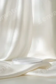 Modern Minimalist White Sculpture Displayed on Soft Draped Fabric in Natural Light