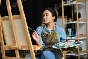 A young artists focused moment in her workshop