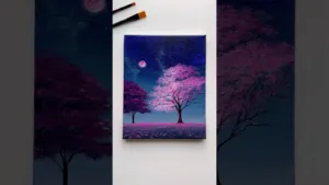 Magenta Dreams Acrylic Nightscape 🌌🌸#artworks #acrylicpainting #trees