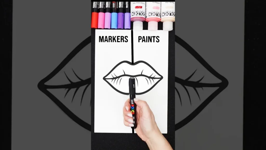 Markers VS Paint - 👄 drawing💖 #art #shorts 69 Markers VS Paint - 👄 drawing💖 #art #shorts