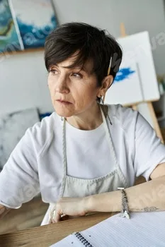 Mature woman creating art in her vibrant studio during a creative afternoon