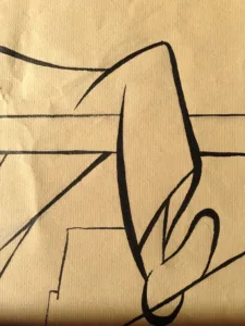 Diego Rivera pen and pencil study from 1931. Purchased by Howarth Gnau from the artist when he was in Detroit. Possibly a study from the mural at the San Francisco Art Institute.