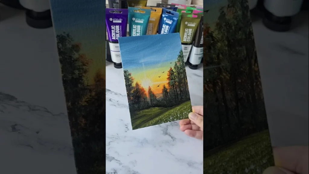 Easy way to paint a sunset scenery / acrylic painting ideas 57 Easy way to paint a sunset scenery / acrylic painting ideas