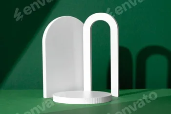 Modern White Architectural Shapes Against A Deep Green Background Displayed On A Simple Table