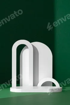Modern White Architectural Shapes Against A Deep Green Background Displayed On A Simple Table