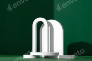 Modern White Architectural Shapes Against A Deep Green Background Displayed On A Simple Table