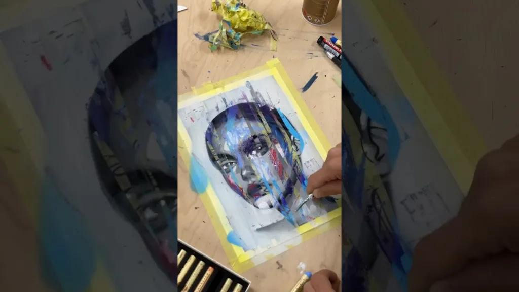 Remixing a Portrait with Mixed Media | Masking Tape, Spray Paint, Oil Pastels & Markers 16 Remixing a Portrait with Mixed Media | Masking Tape, Spray Paint, Oil Pastels & Markers