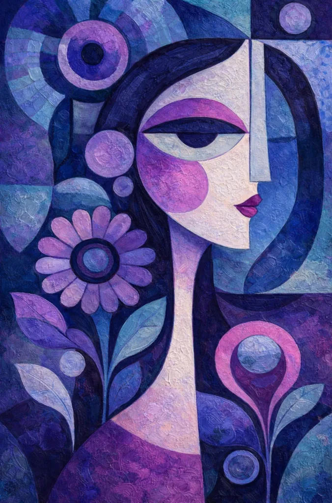 Abstrakte Frau Gesicht Wand Kunst Druck, moderne kubistische Porträt Malerei, weibliche Kunst Wohnkultur, zeitgenössisches Poster 73 602454d2c1bc038bc4e9241ed925462f