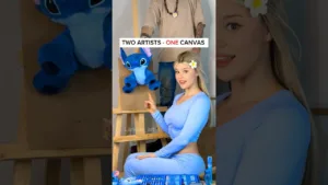 TWO ARTISTS - ONE CANVAS😱 MY TEACHER DRAW BETTER THAN ME?🥵 NO WAY… WHO DRAW BETTER?✍️ #stitch #art