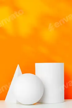 White geometric shapes on a vibrant orange background with soft shadows in a well-lit indoor setting 5 White geometric shapes on a vibrant orange background with soft shadows in a well-lit indoor setting