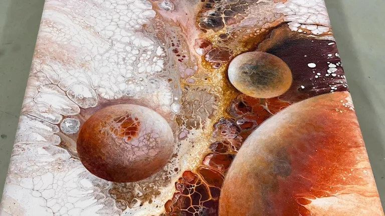 Acrylic Pouring with Stunning Lacing, Pearl Cells & Hand-Painted Galaxy Spheres. Pouring Fluid Art
