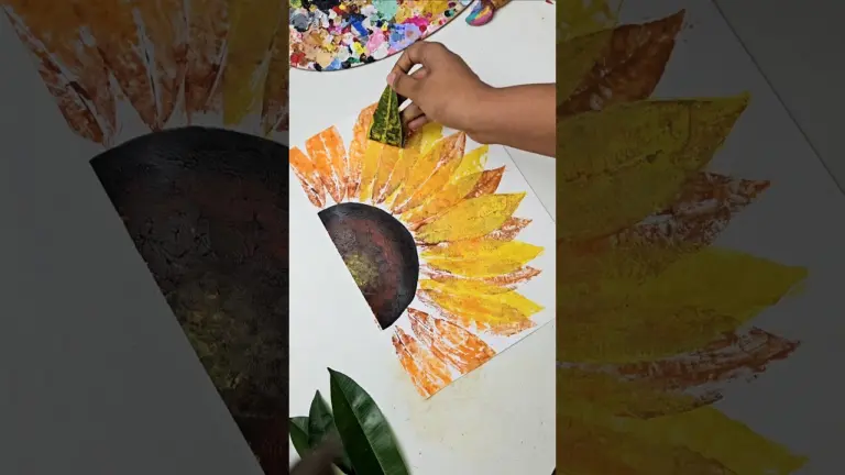 Easy painting with leaf 🌻🍃 #shorts #art