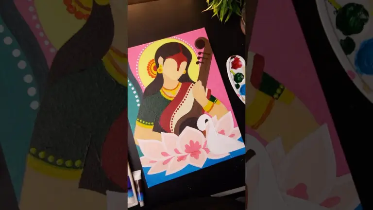 Maa Saraswati Devi painting,  Madhubani Painting, #shorts #art #drawing #saraswati