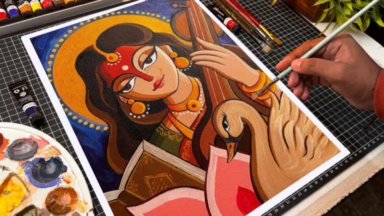 Maa Saraswati Painting,  Abstract Art,  Acrylic Painting 🌸