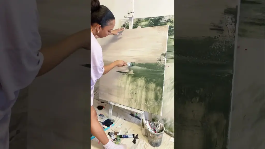 Paint a HUGE green textured abstract canvas painting with me😍 Art therapy & relaxation #art