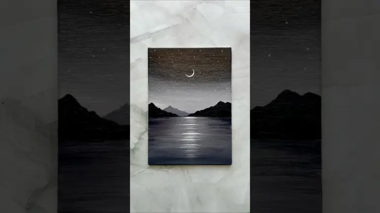 easy moonlight ocean painting 🌙🩶🌊✨ beginner acrylic tutorial #easyart #artshorts #painting #art