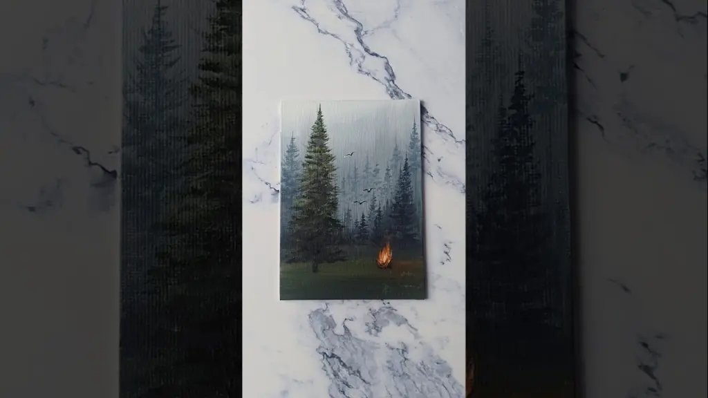🌲🤍 forest campfire landscape painting / acrylic painting idea for beginners ✨️
