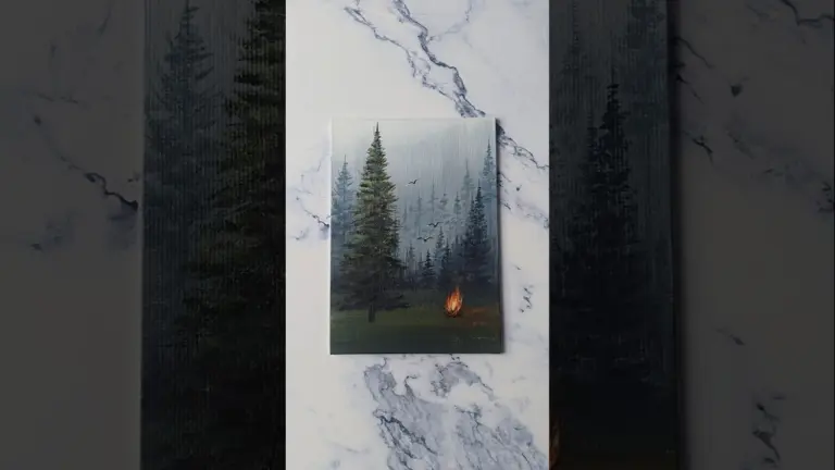 🌲🤍 forest campfire landscape painting / acrylic painting idea for beginners ✨️