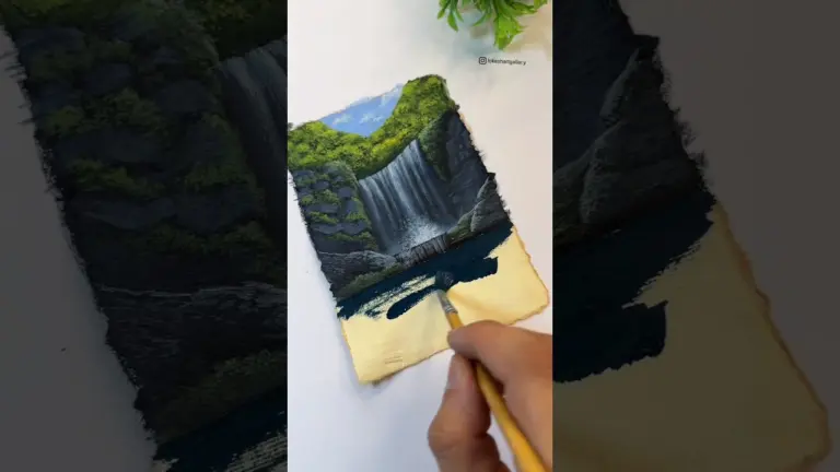 Beautiful waterfall 🌊 painting on Handmade paper ✨ #shorts 1 Beautiful waterfall 🌊 painting on Handmade paper ✨ #shorts