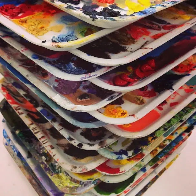 So many #palettes from so much #oil #painting in #studio502 #lghsart