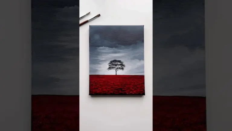Solitude in Scarlet Acrylic Painting 🌹🖤 #art #acrylicpainting #canvaspainting